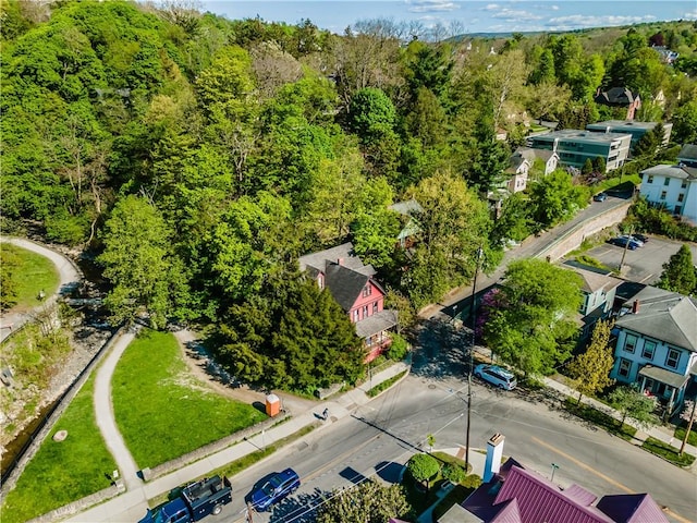 drone / aerial view with a forest view