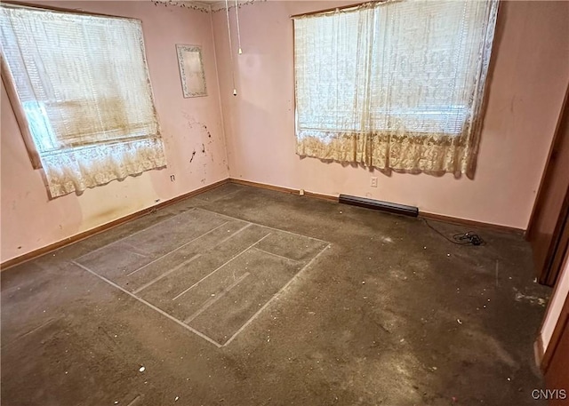 spare room featuring a baseboard radiator and baseboards