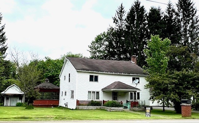 246 S Marvin St, Smethport-Borough, PA 16749 - view of front of property featuring a gazebo, a front yard, a chimney, and covered porch