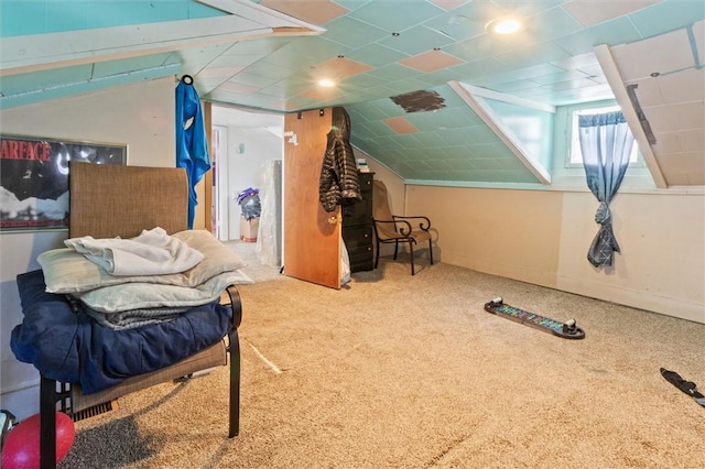 bonus room with lofted ceiling and carpet