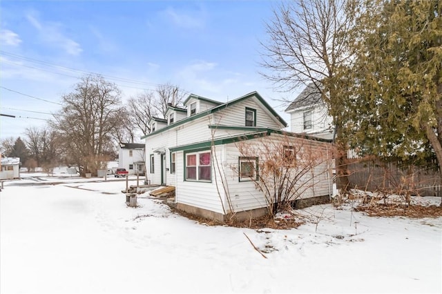 view of snow covered exterior