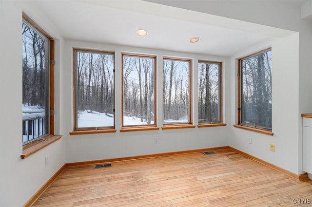 unfurnished sunroom featuring visible vents