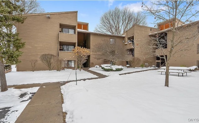 view of snow covered building