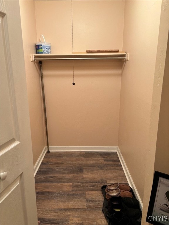 walk in closet with dark wood-type flooring