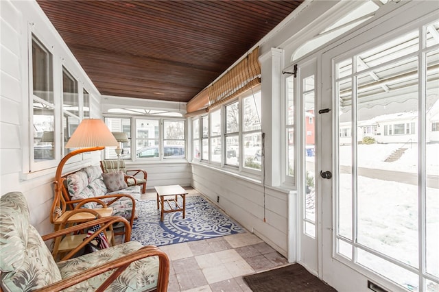 sunroom / solarium with wood ceiling