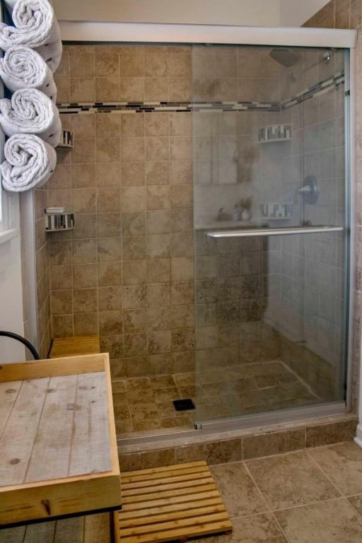 bathroom featuring a shower stall