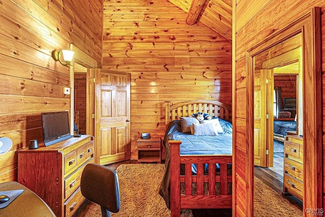 3391 State Route 28, Herkimer, NY 13350 - bedroom featuring lofted ceiling with beams and wooden walls