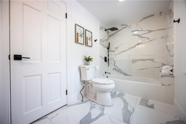 full bathroom with  shower combination, marble finish floor, baseboards, and toilet