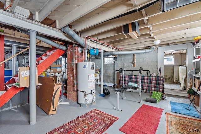 basement featuring water heater