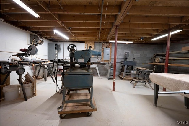 unfinished basement with electric panel