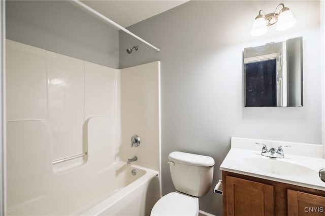 full bathroom with toilet,  shower combination, and vanity