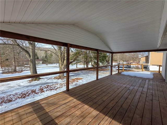 view of snow covered deck