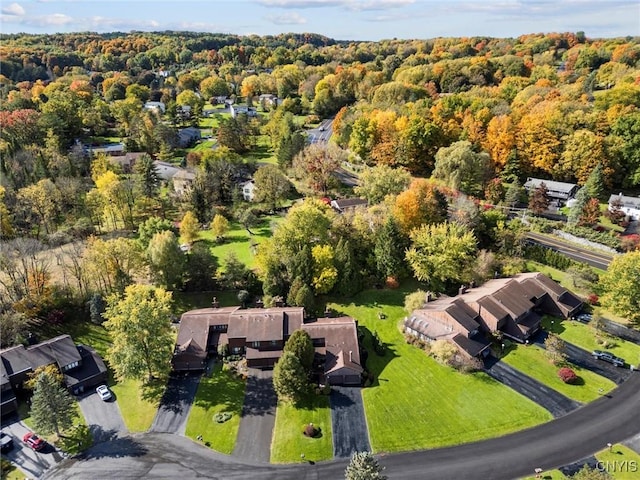 drone / aerial view with a view of trees