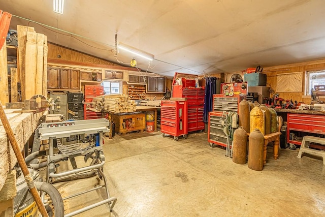 interior space featuring a workshop area