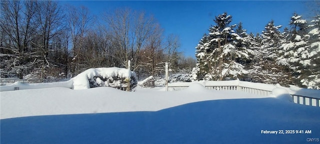 view of yard layered in snow