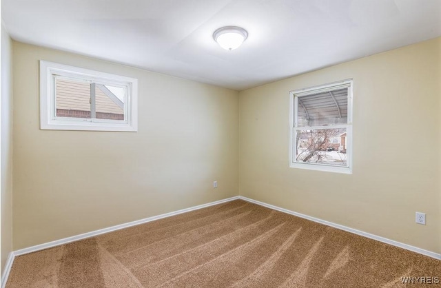 spare room with carpet flooring, plenty of natural light, and baseboards