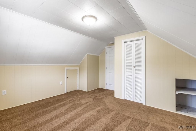 bonus room featuring lofted ceiling and carpet