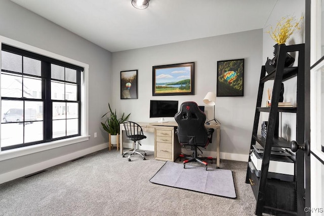 office area with carpet flooring and baseboards