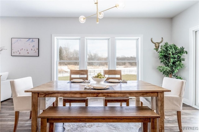 dining space with wood finished floors