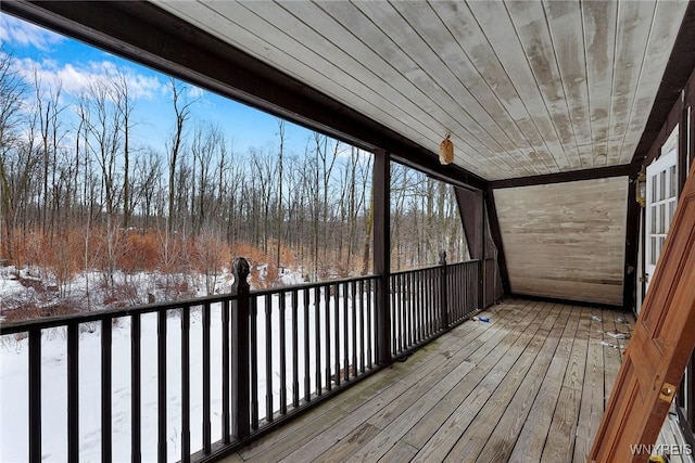 view of snow covered deck