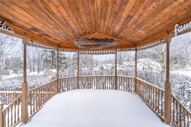 view of snow covered patio