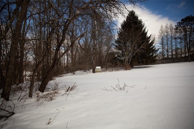 view of yard layered in snow