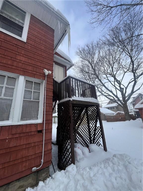 view of snow covered property