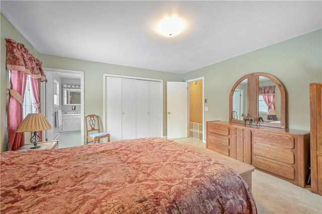 284 Main St, Worcester, NY 12197 - bedroom featuring ensuite bathroom, carpet floors, a closet, and a sink