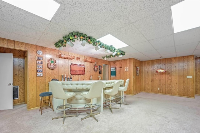 284 Main St, Worcester, NY 12197 - bar featuring carpet floors, a paneled ceiling, wood walls, and a dry bar