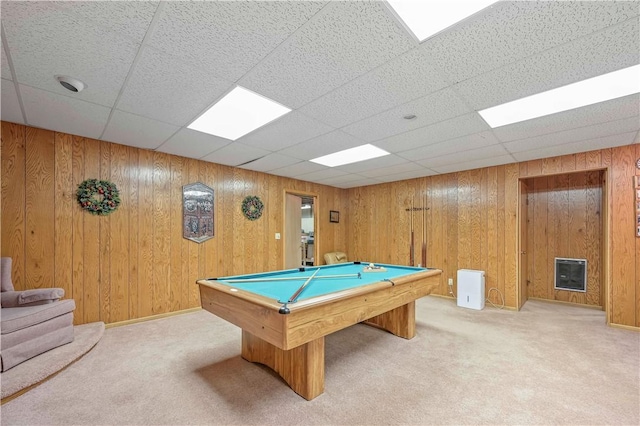 284 Main St, Worcester, NY 12197 - playroom with heating unit, billiards, wooden walls, and light colored carpet