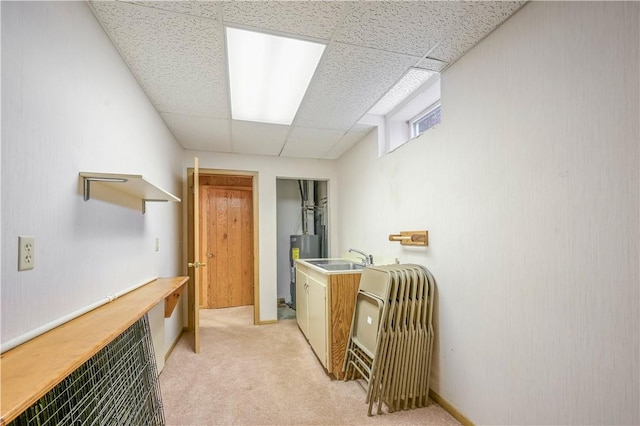 284 Main St, Worcester, NY 12197 - hall with light colored carpet, a sink, and a drop ceiling