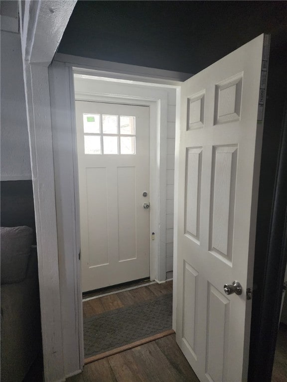 entryway featuring dark wood-style flooring