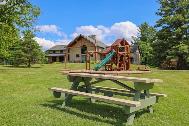 view of play area with a yard