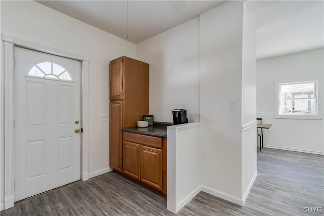 entrance foyer featuring baseboards and wood finished floors