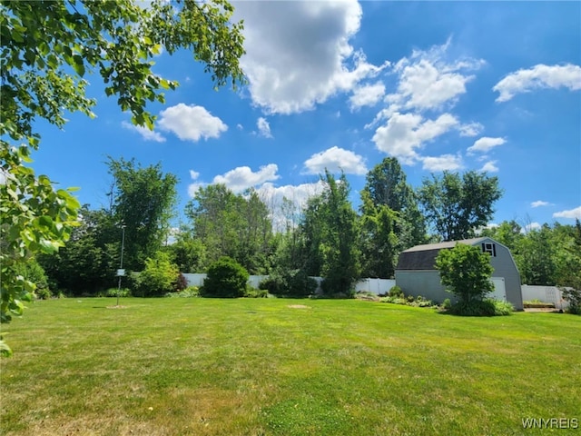 view of yard with fence and an outbuilding