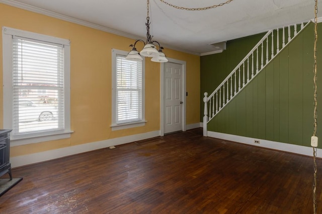903 W 1st St, Elmira, NY 14905 - entrance foyer with hardwood / wood-style floors, stairway, a chandelier, and ornamental molding