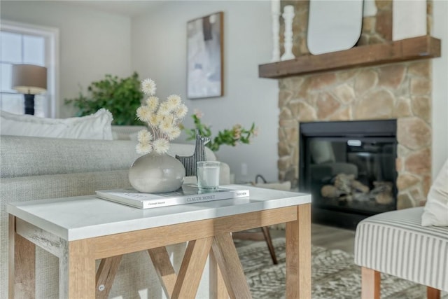 interior details with a fireplace