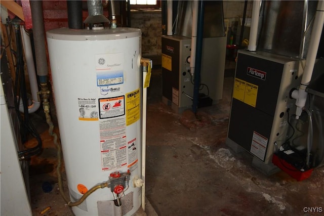 utilities with water heater and heating unit