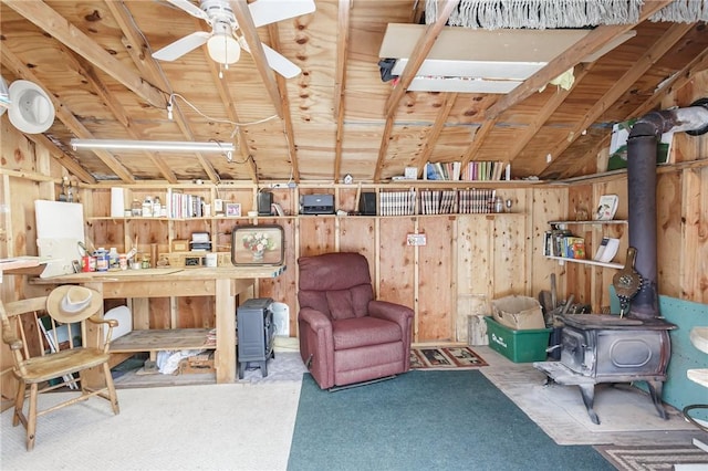 storage room with ceiling fan