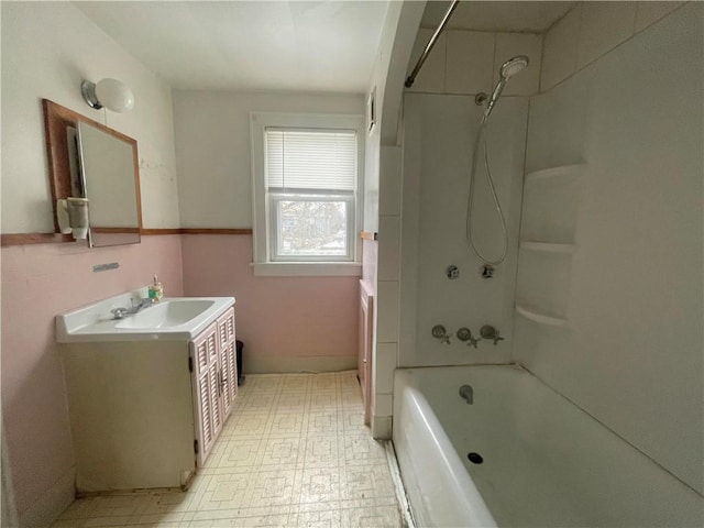 full bathroom featuring bathtub / shower combination and vanity