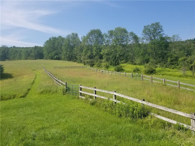 view of yard featuring fence and a rural view