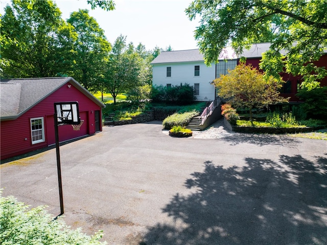 exterior space with a garage