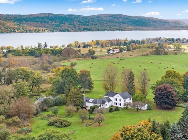 aerial view with a water and mountain view