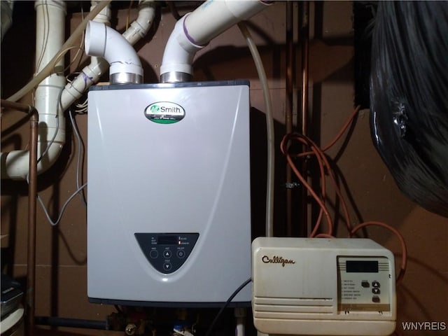 utility room with water heater