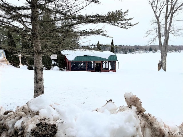 view of yard covered in snow