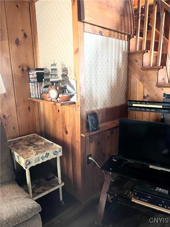 kitchen with wooden walls