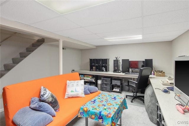 office space featuring a paneled ceiling