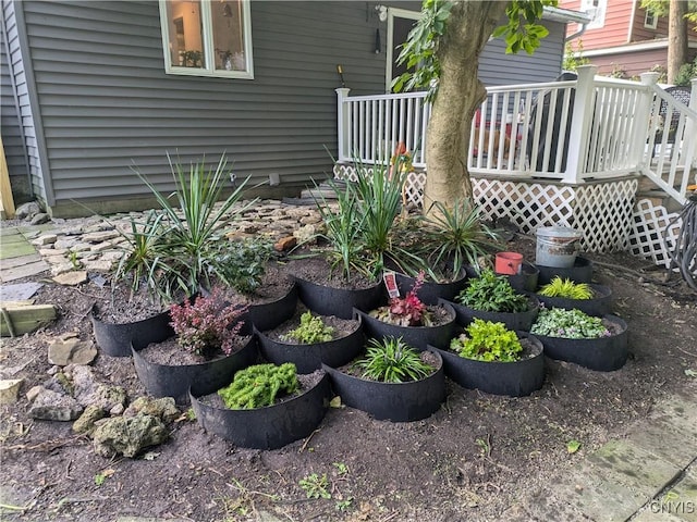 view of yard with a wooden deck