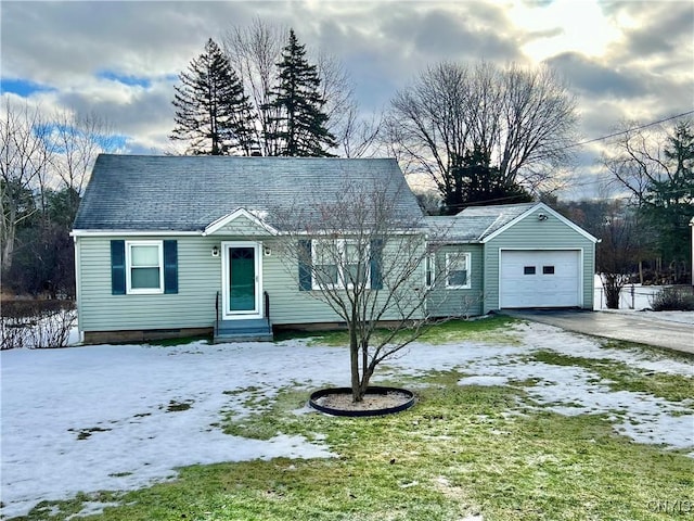 view of front of home featuring entry steps, driveway, a garage, and a shingled roof