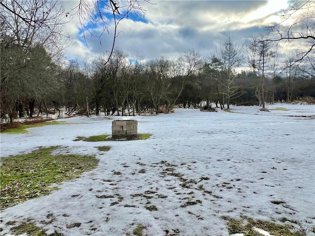 view of yard layered in snow